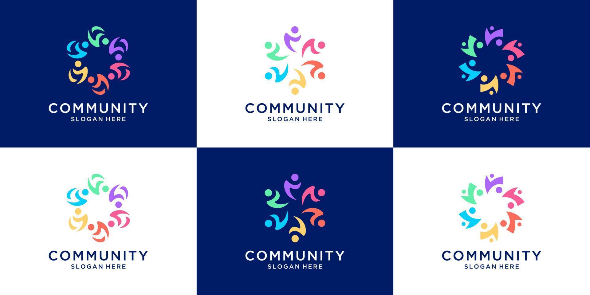 Set of people family and human unity logo template. symbol for teamwork, social group, community. vector