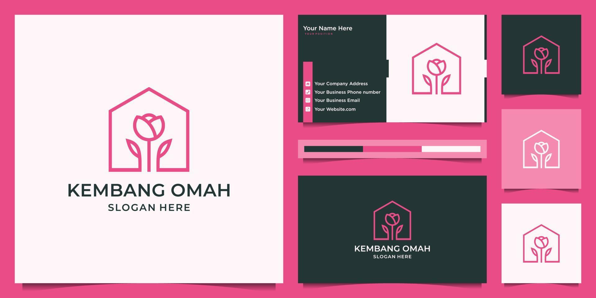 Elegant flower home logo design and business card. vector