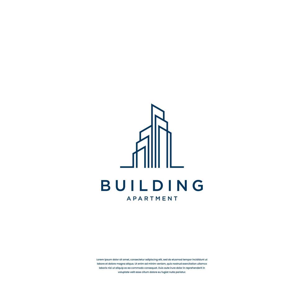 Abstract building structure logo design real estate, architecture, construction with line art style vector