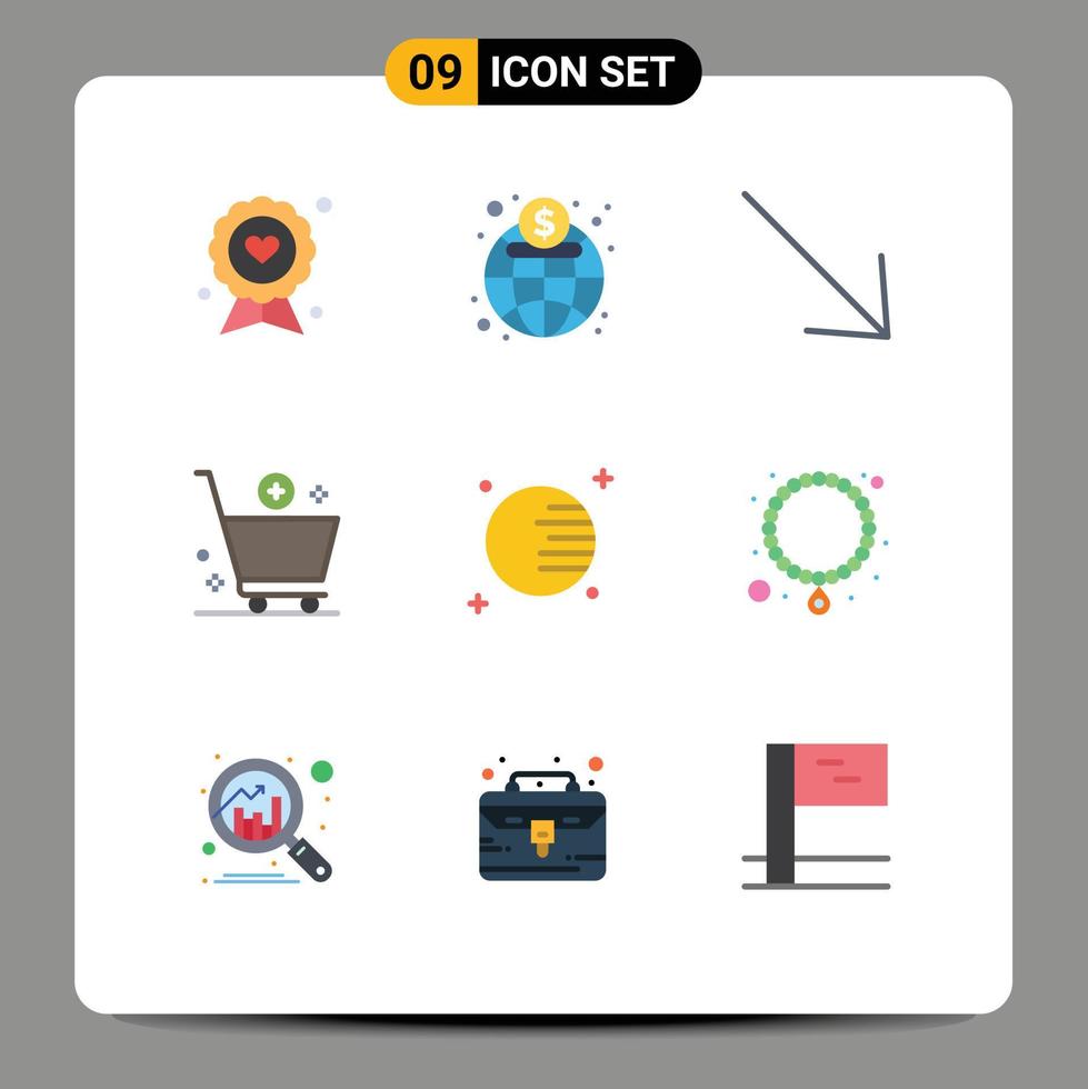 Flat Color Pack of 9 Universal Symbols of astronomy commerce finance cart add Editable Vector Design Elements