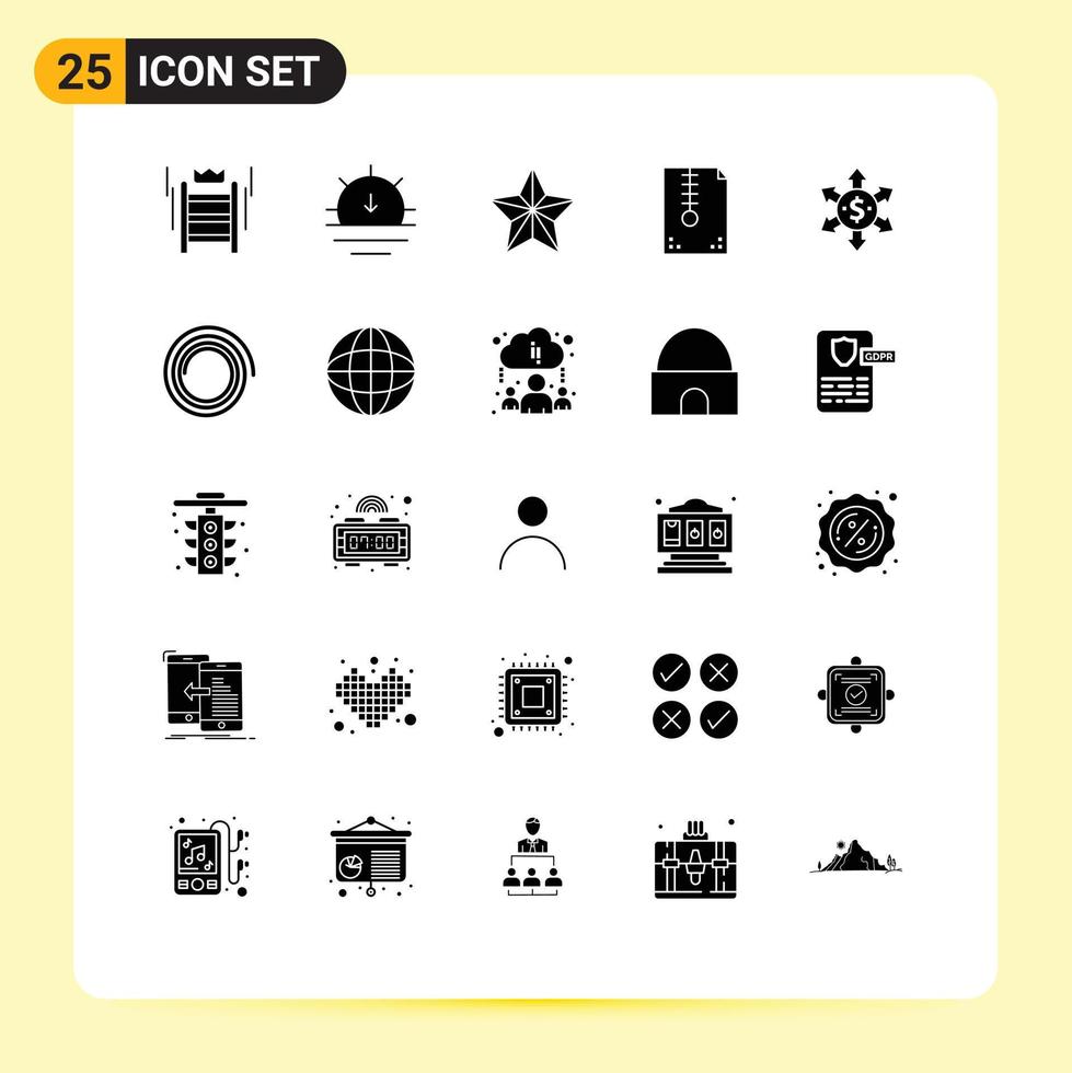 25 Universal Solid Glyph Signs Symbols of development compressed weather archive file star Editable Vector Design Elements