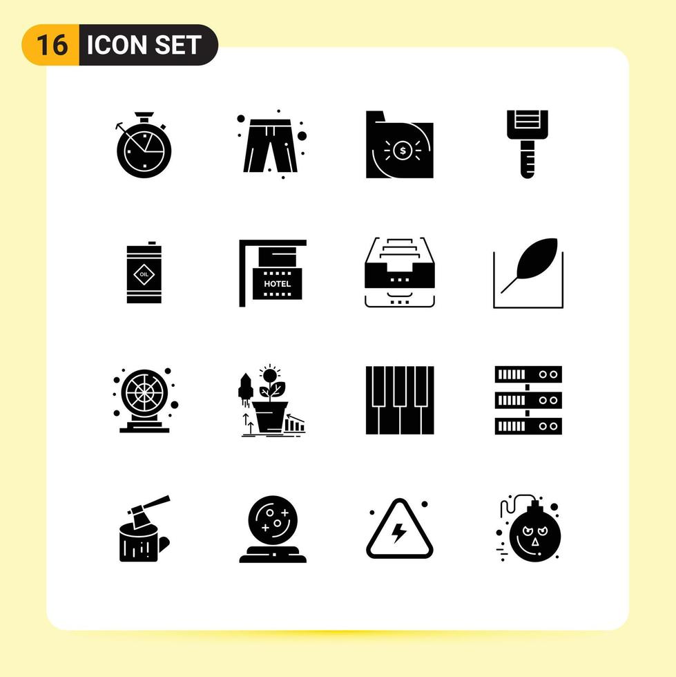 16 User Interface Solid Glyph Pack of modern Signs and Symbols of barrel peeler bank kitchenware economy Editable Vector Design Elements