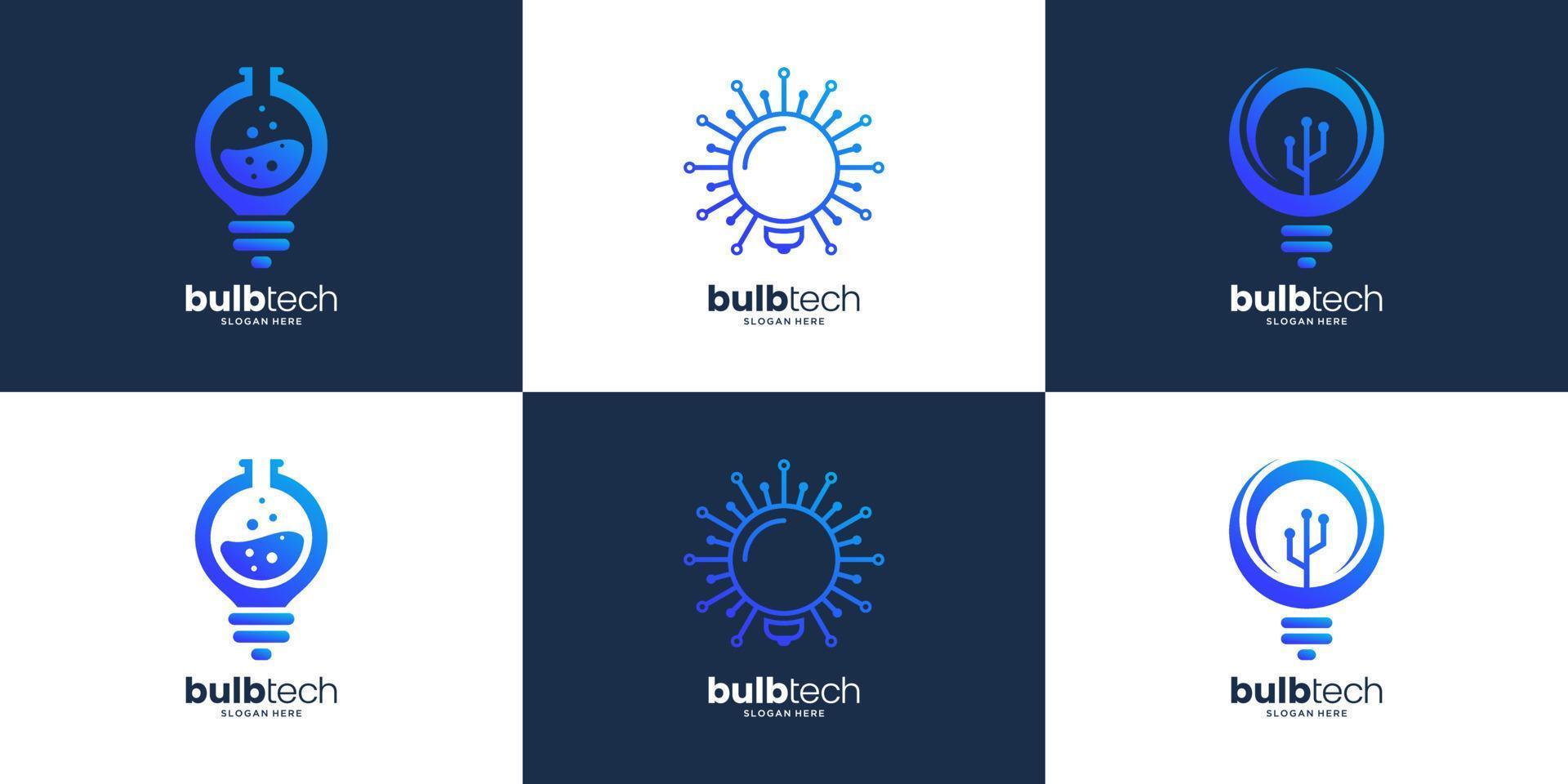 Collection of Smart bulb tech logo design template vector