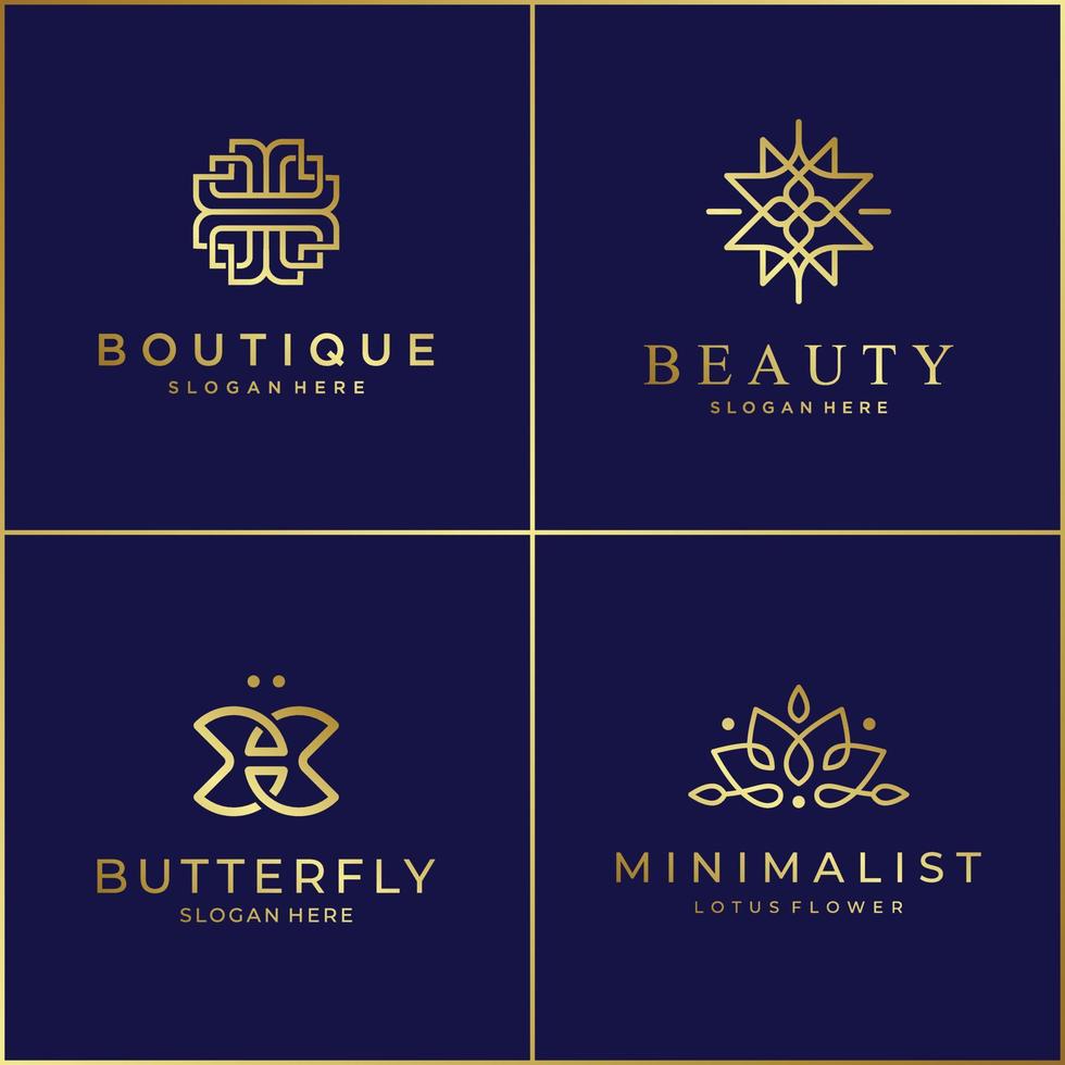 logotipo de diseño de línea de lujo símbolos elegantes para salones de belleza, cuidado de la piel, boutiques, cosméticos, yoga y spas. diseño de logotipo premium y tarjetas de visita. vector