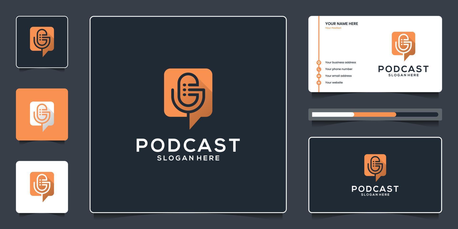 Bubble chat podcast logo design and business card template vector