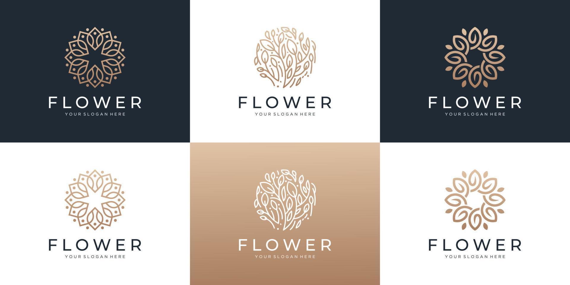 Set of abstract flower with leaf logo design inspiration. vector