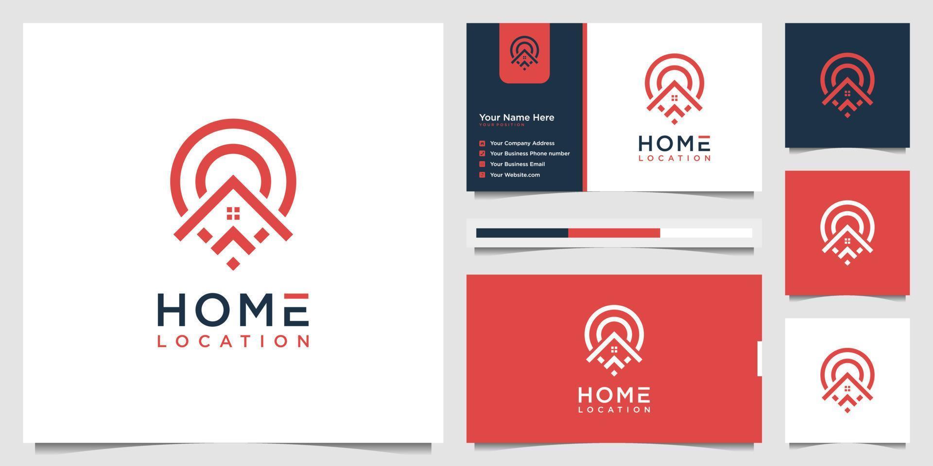 home location logo design and business card template. simple logo home and pin location symbol real estate. vector