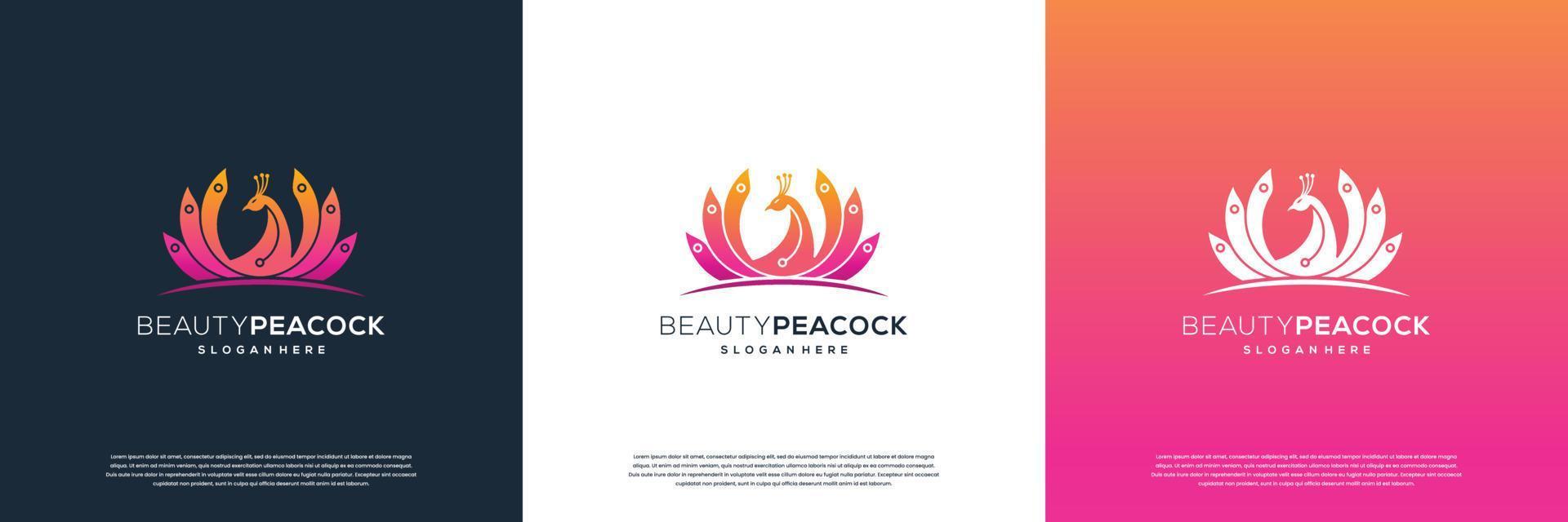 Beautiful peacock logo design template, feminine design concept for beauty salon, massage, cosmetic and spa. vector