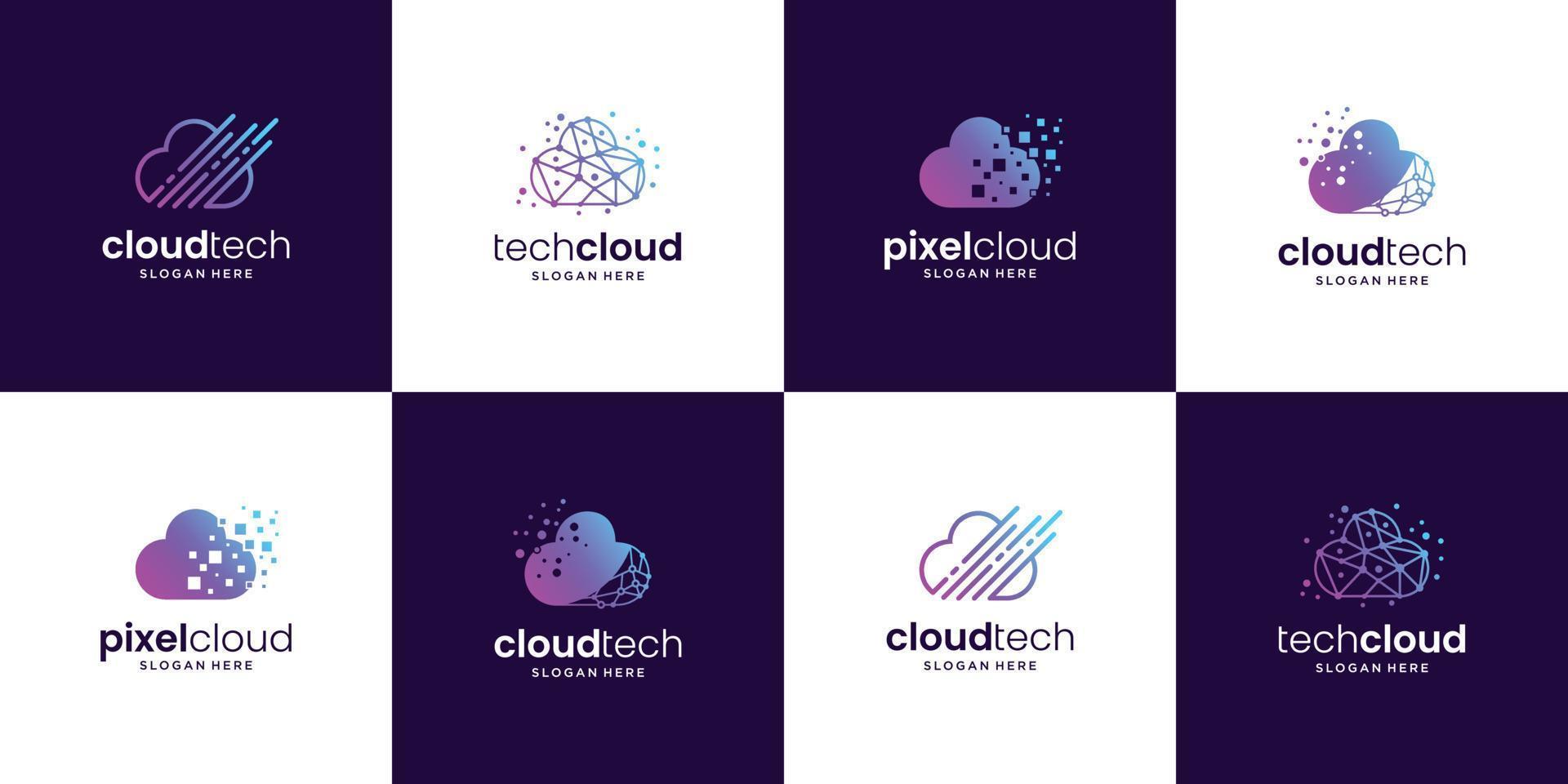 Set of creative cloud tech logo design. idea symbol for tech, digital, internet, computing, etc. vector