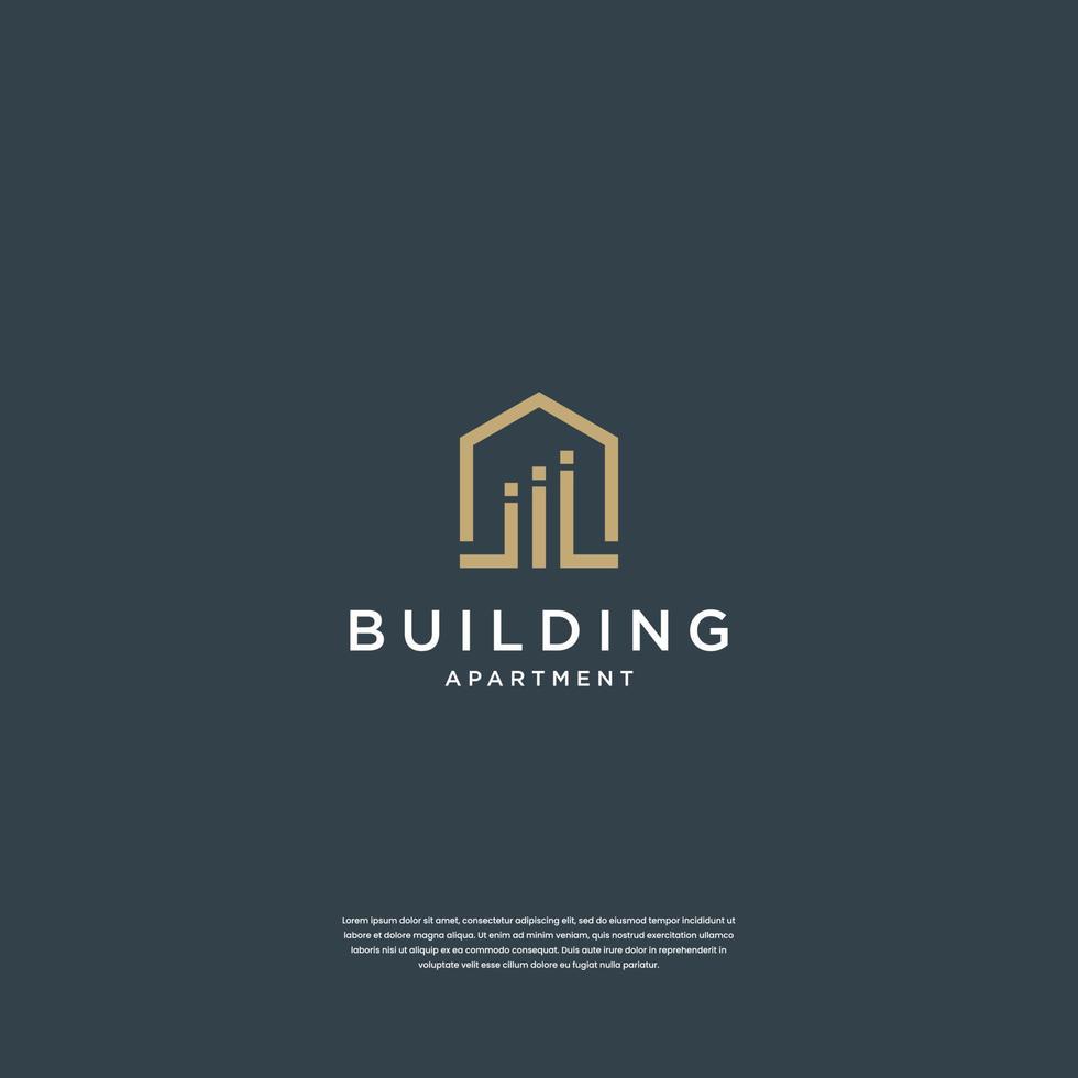 diseño mínimo del logotipo de la casa inmobiliaria, edificio, arquitectura, construcción vector