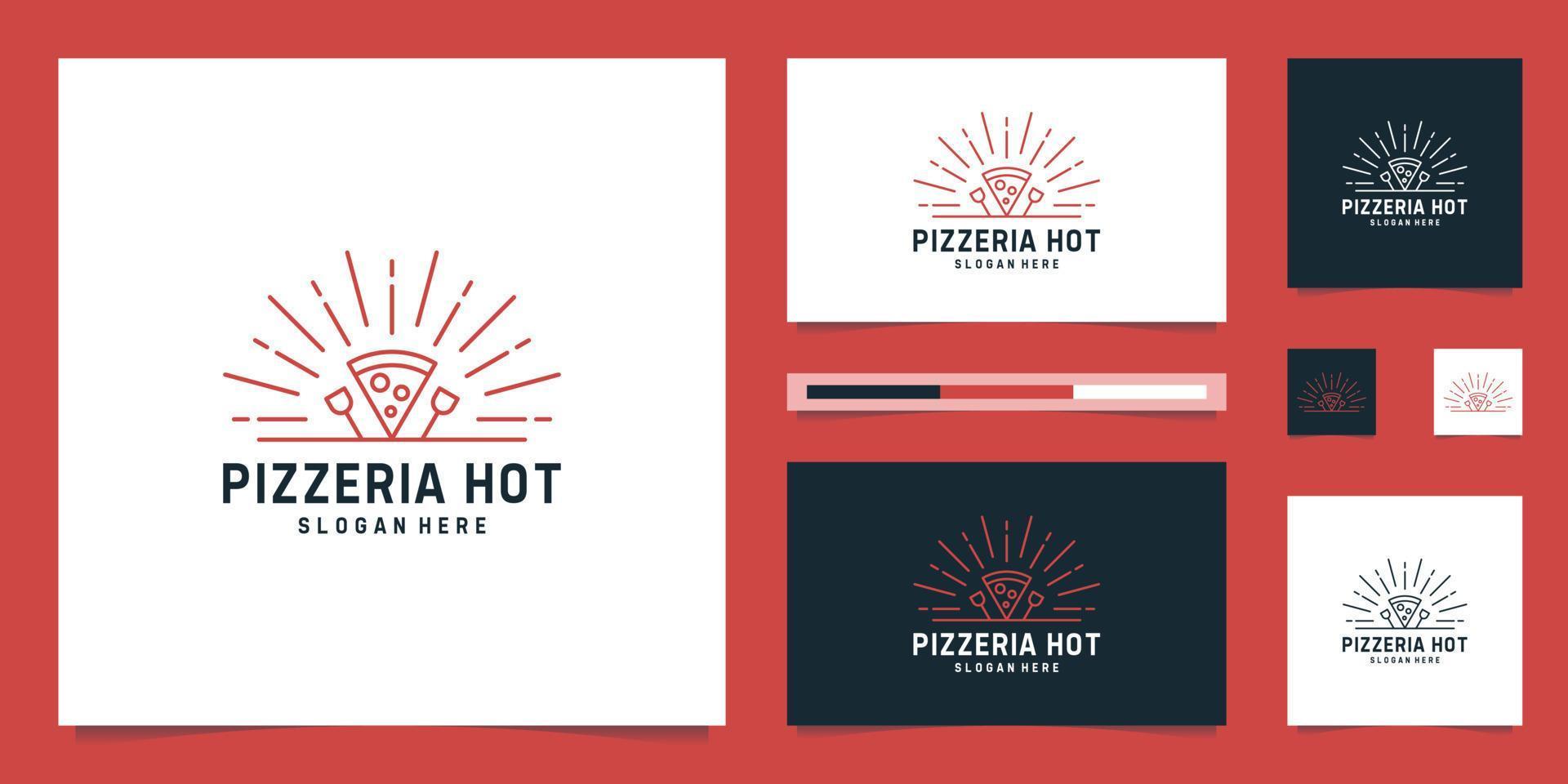diseño de logotipo pizzería caliente. restaurante de pizza italiana de vector de símbolo.