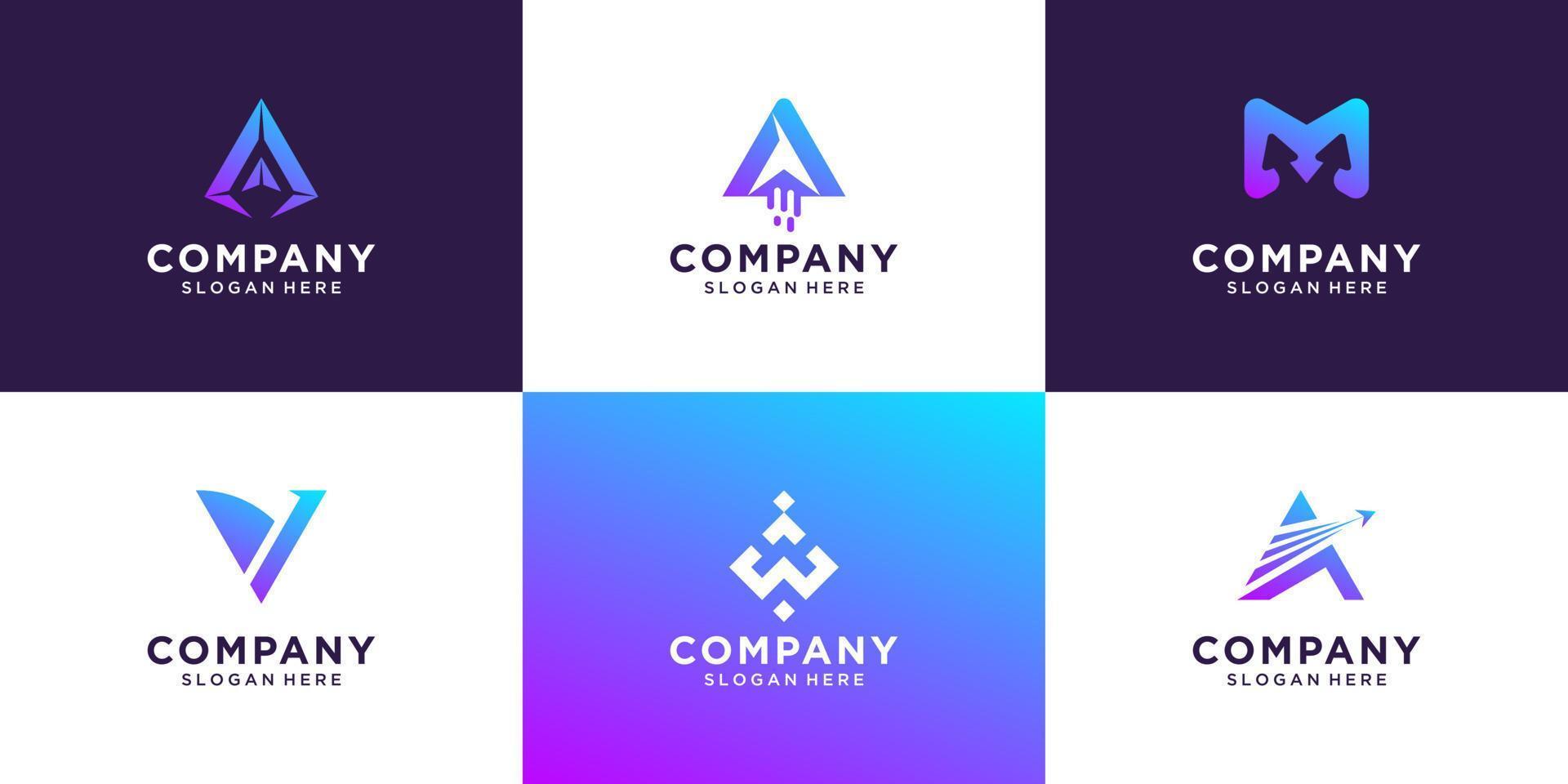 Set of gradient initial letter a logo template. icons for business , sport, automotive, technology. vector