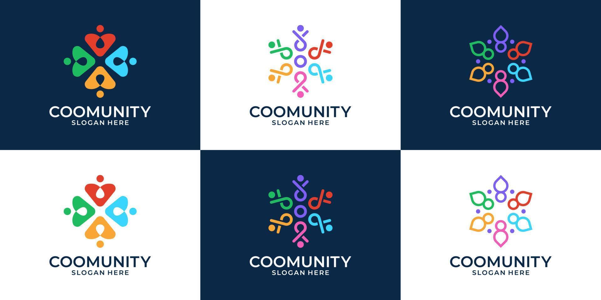 Set of people family, human unity, abstract colorful logo template. Symbol for team work, community and group. vector