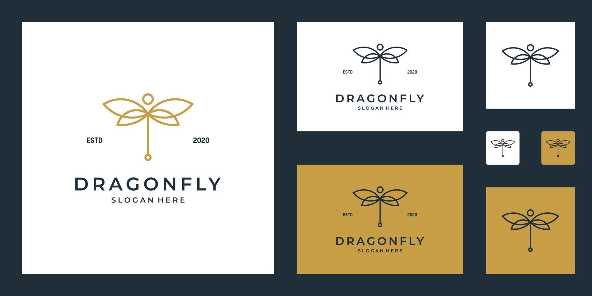 Dragonfly logo design with line art style vector