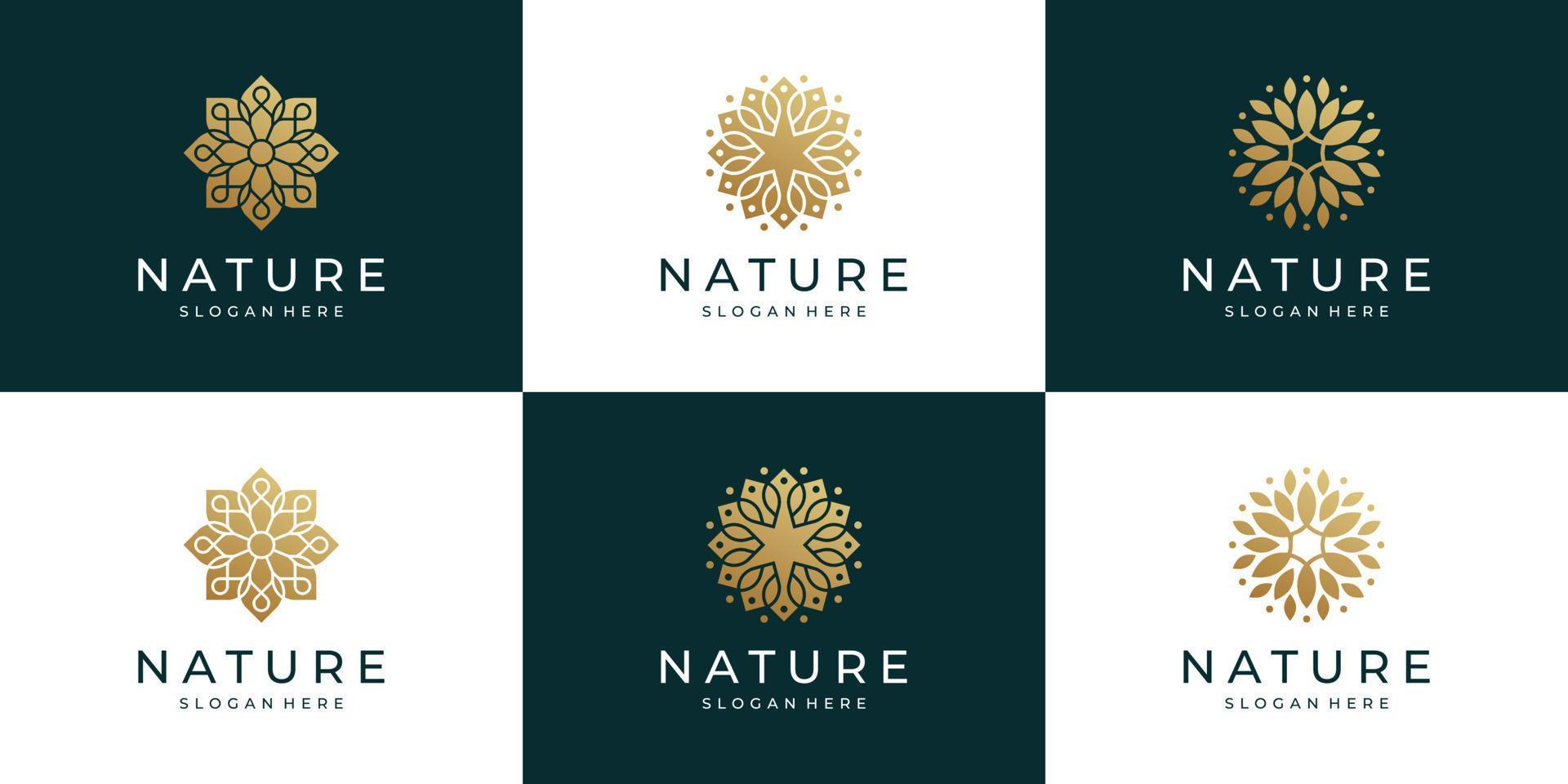 Set collection flower logo design luxury Can be used for beauty salons, decorations, boutiques, spas, yoga, cosmetic and skin care products. vector