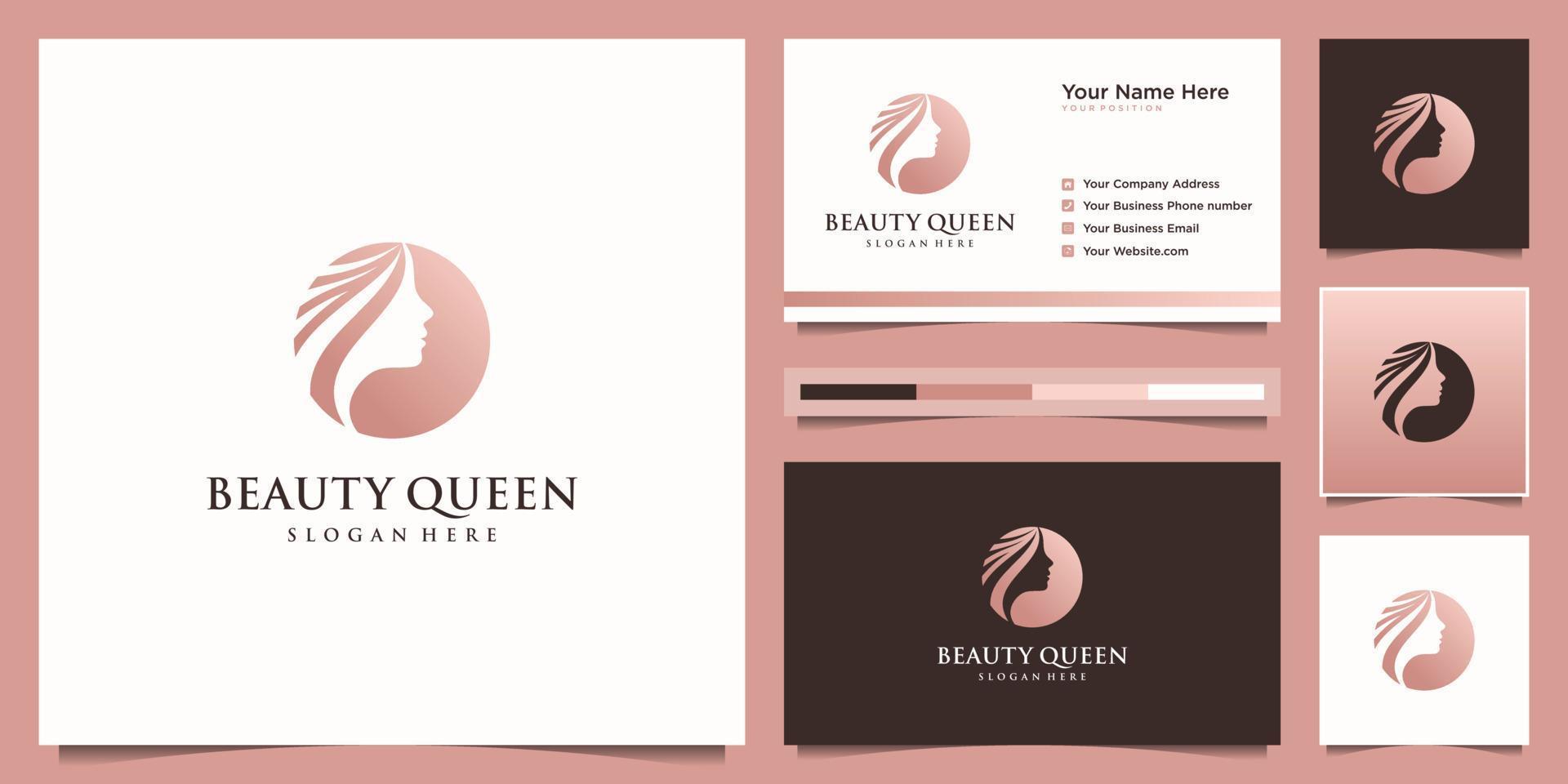 Elegant woman hair salon gold gradient logo design and business card vector