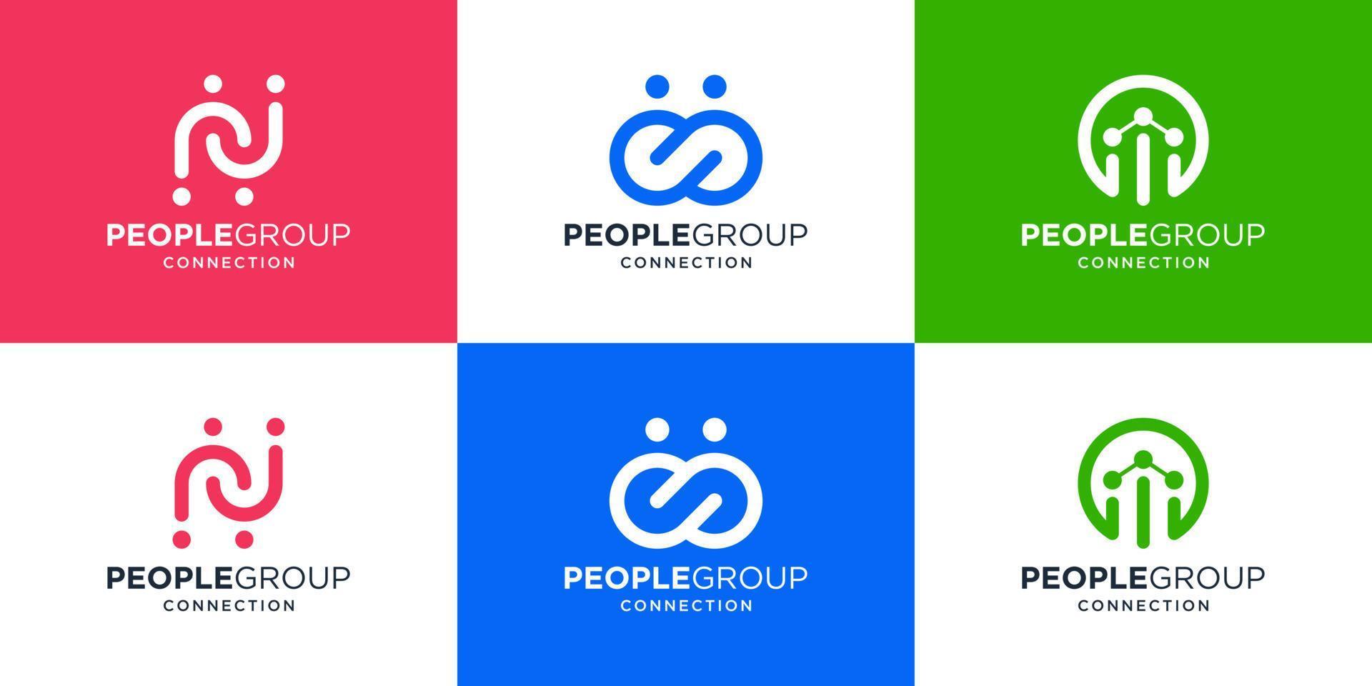 Set of people connection logo design template. minimalist collection social group, family and unity. vector