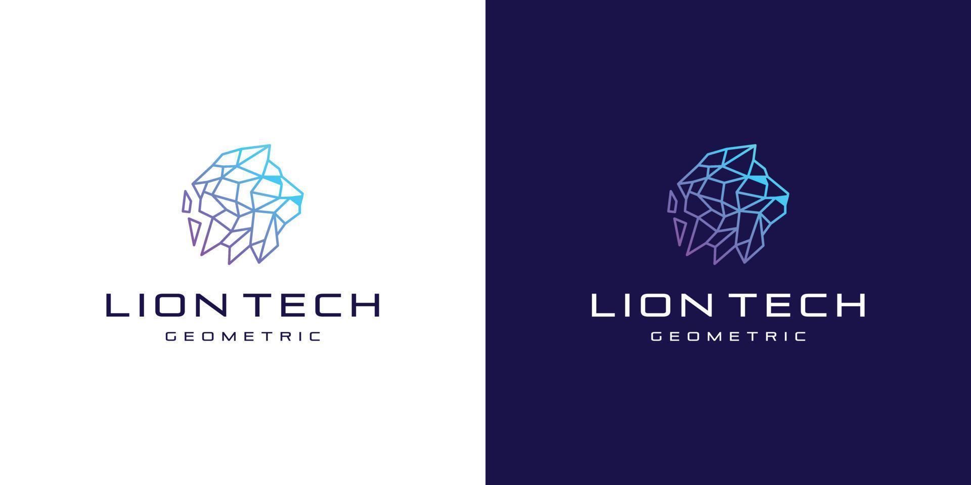 abstract polygon line lion head technology, logo design vector illustration.