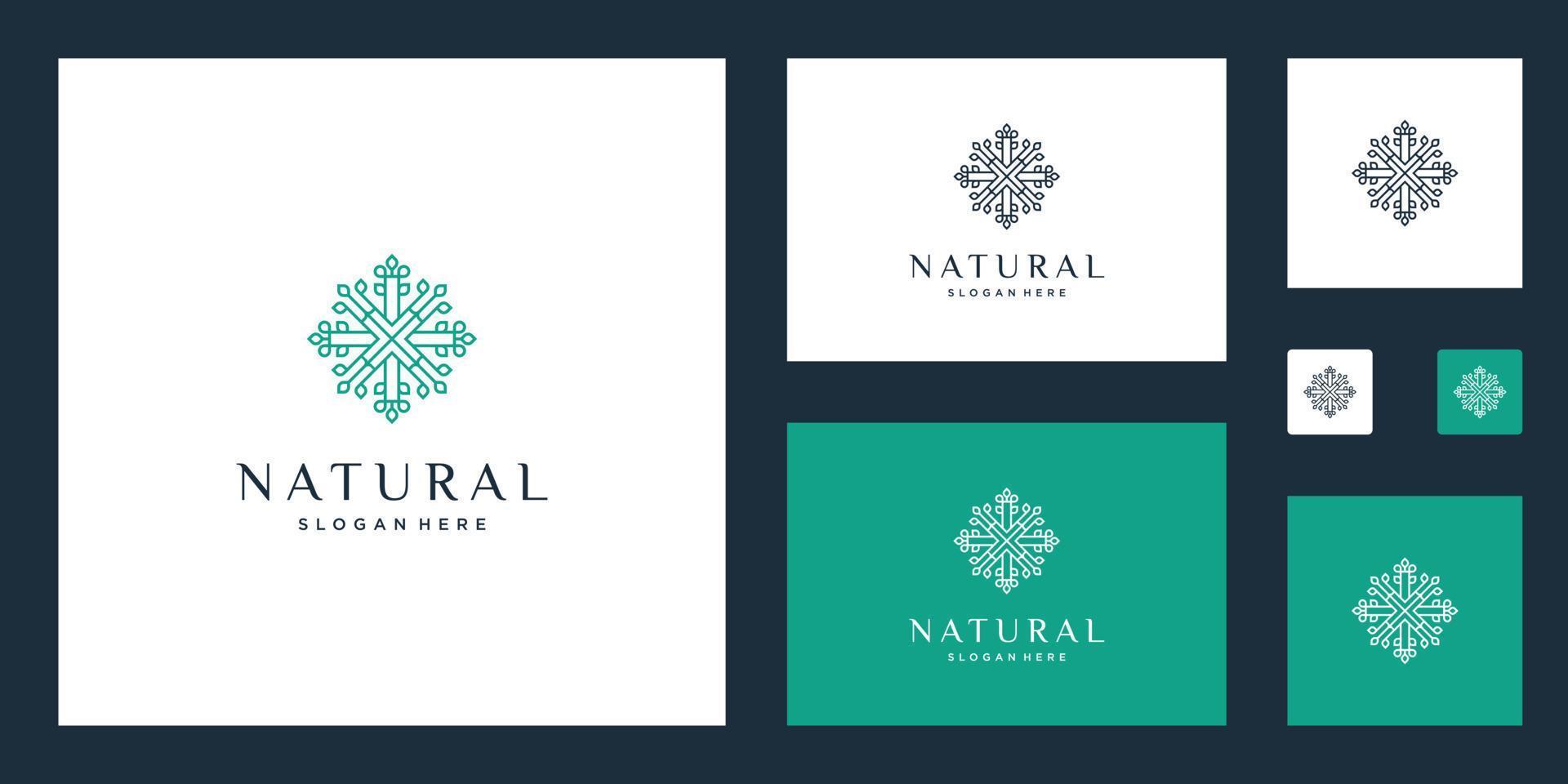 symbol for yoga classes, natural, organic food products and packaging, circles made with leaves and flowers with simple lines vector