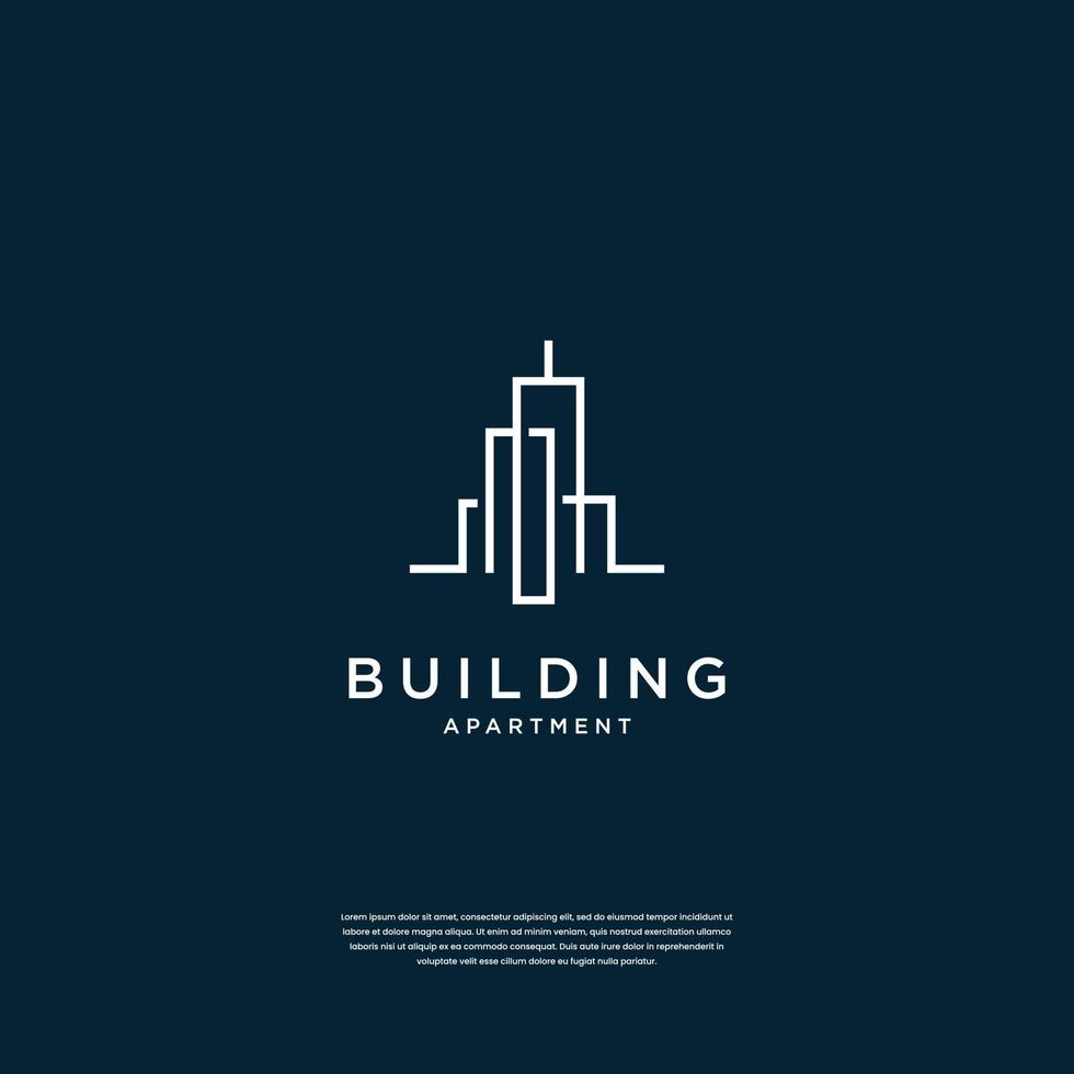 diseño de logotipo de edificio minimalista bienes raíces, arquitectura, construcción con estilo de arte de línea vector