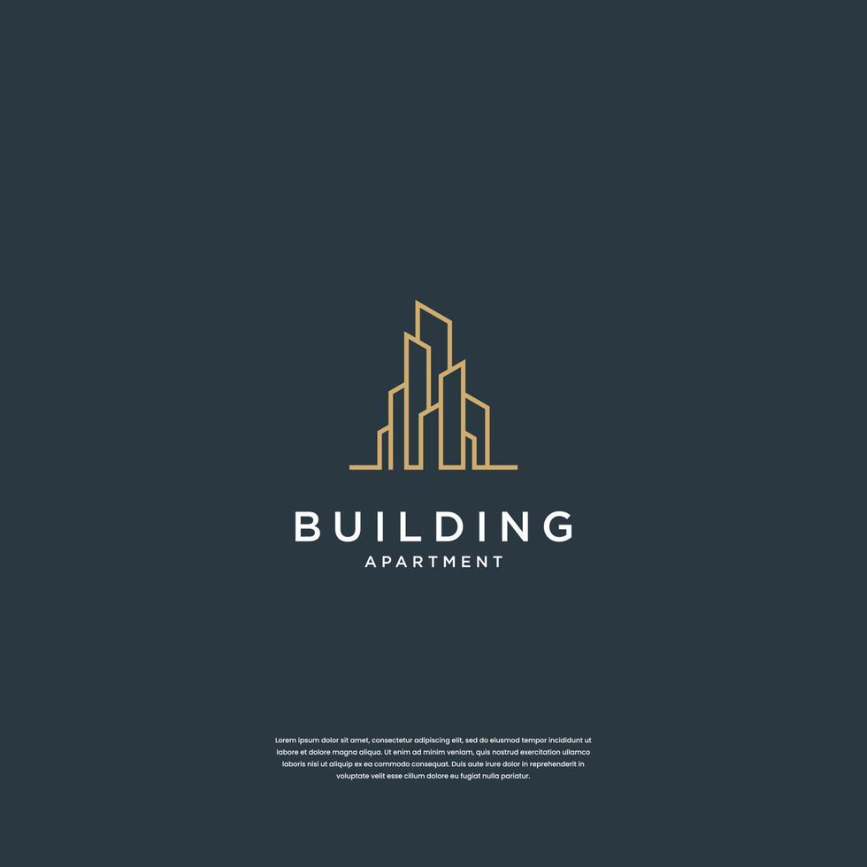 Building logo design real estate, architecture, construction with line art vector