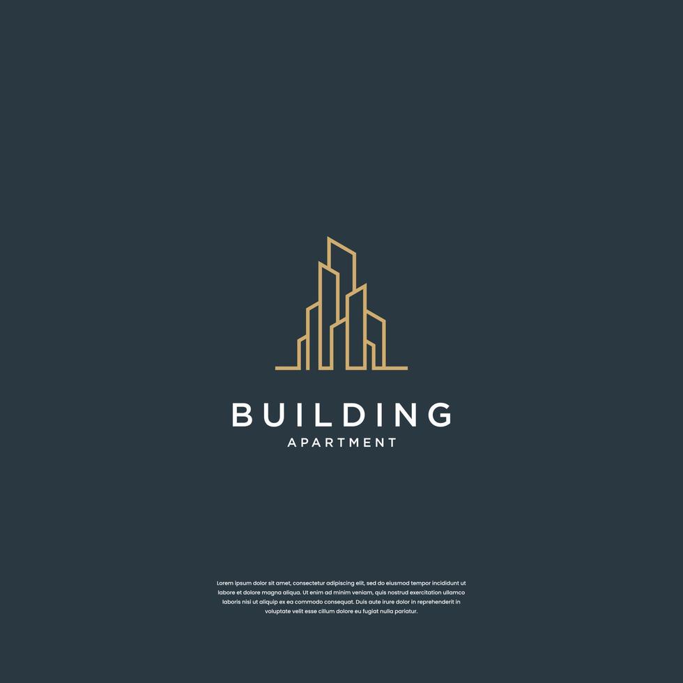 diseño de logotipo de construcción bienes raíces, arquitectura, construcción con arte lineal vector