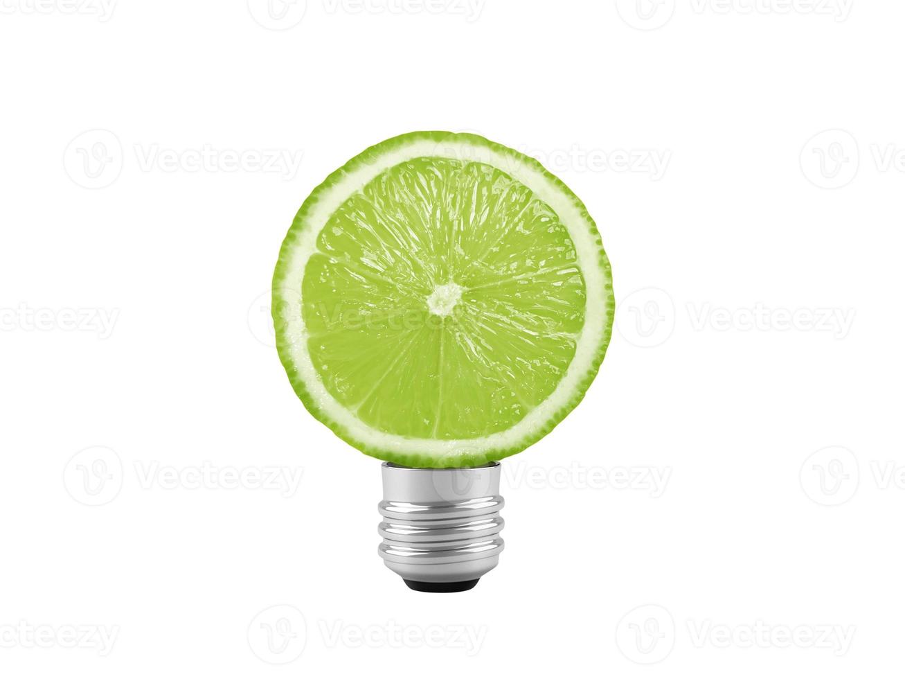 Green Lemon light bulb on white background. health and beauty concept photo