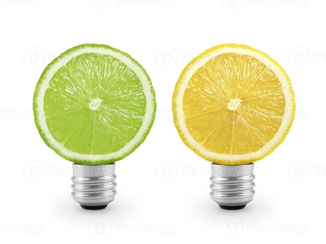 bombilla de luz de limón sobre fondo blanco. concepto de salud y belleza foto