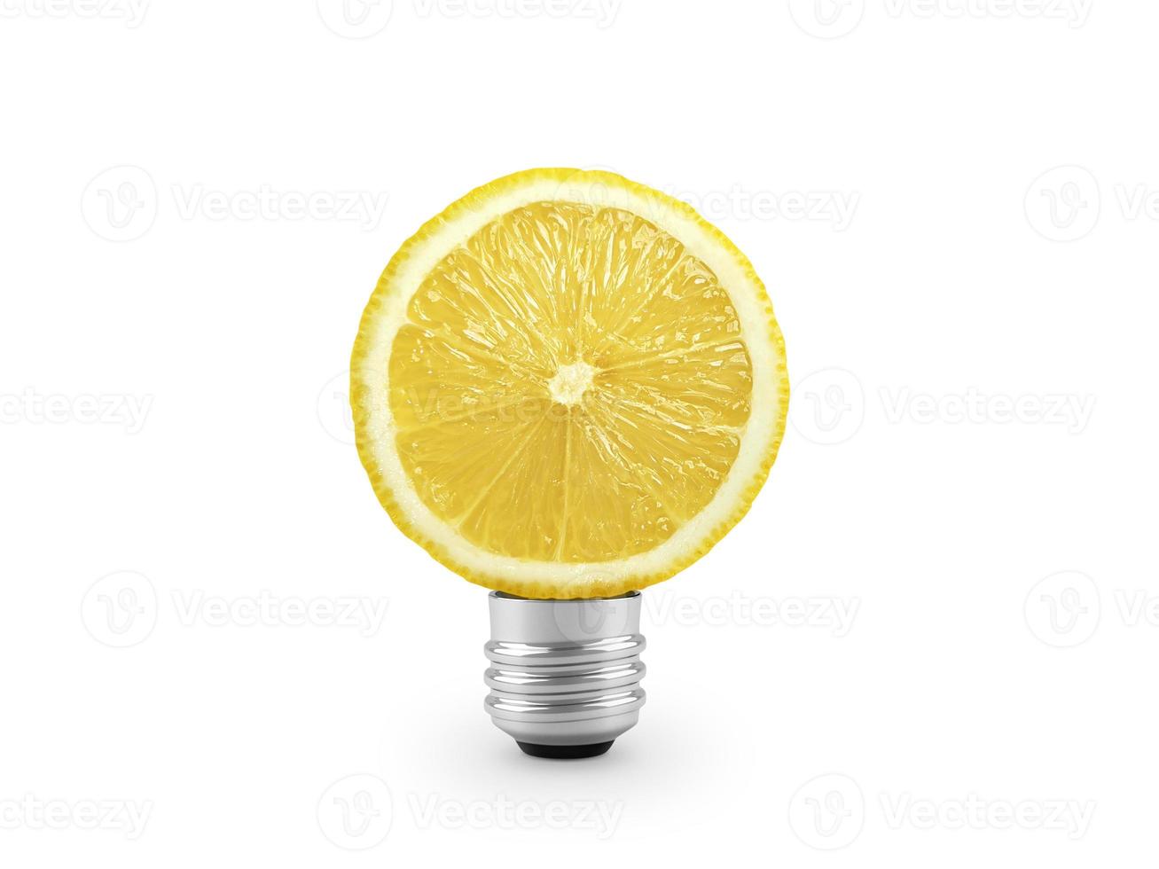 bombilla de luz de limón amarillo sobre fondo blanco. concepto de salud y belleza foto