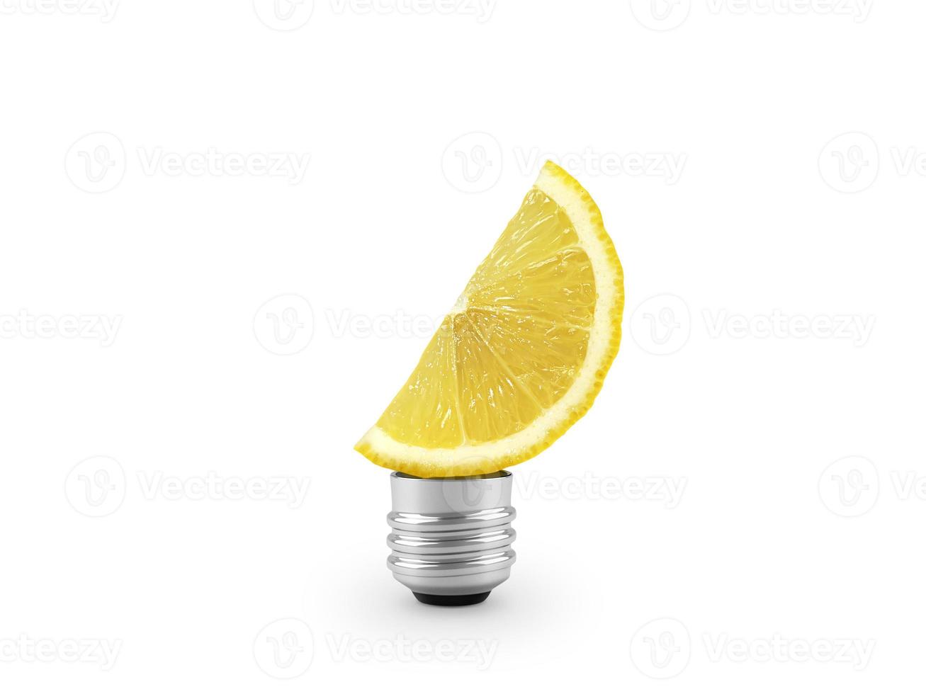 bombilla de luz de limón amarillo sobre fondo blanco. concepto de salud y belleza foto