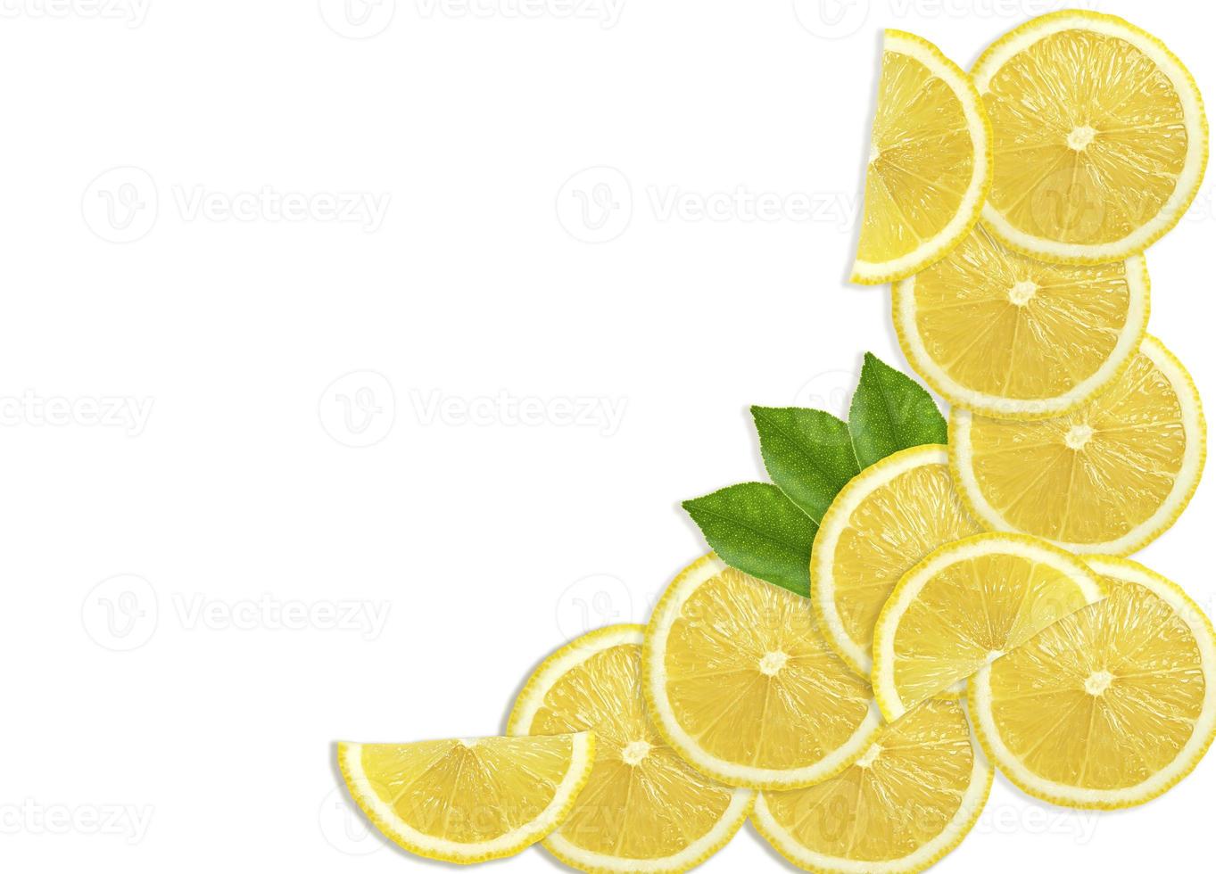 Fresh lemon slices on white background photo