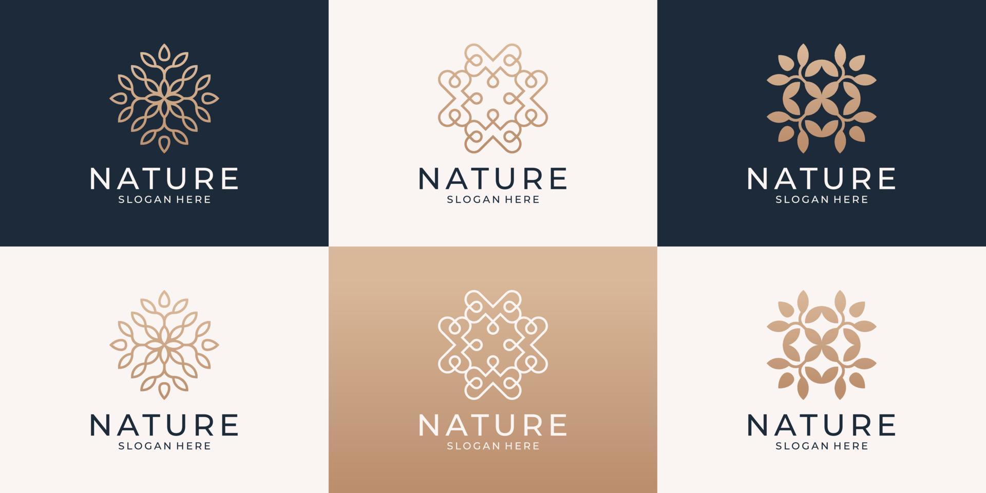 Set of minimalist abstract flower logo. luxury beauty salon, fashion, skin care, cosmetic, yoga and spa products logo templates. vector