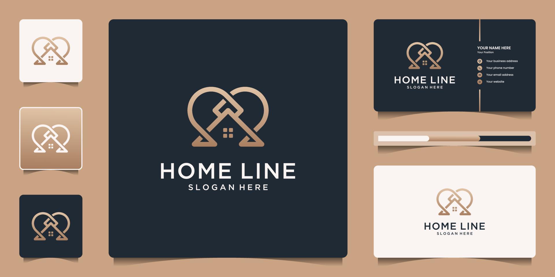 logotipo minimalista elegante de la línea del hogar con la marca de la tarjeta de visita vector