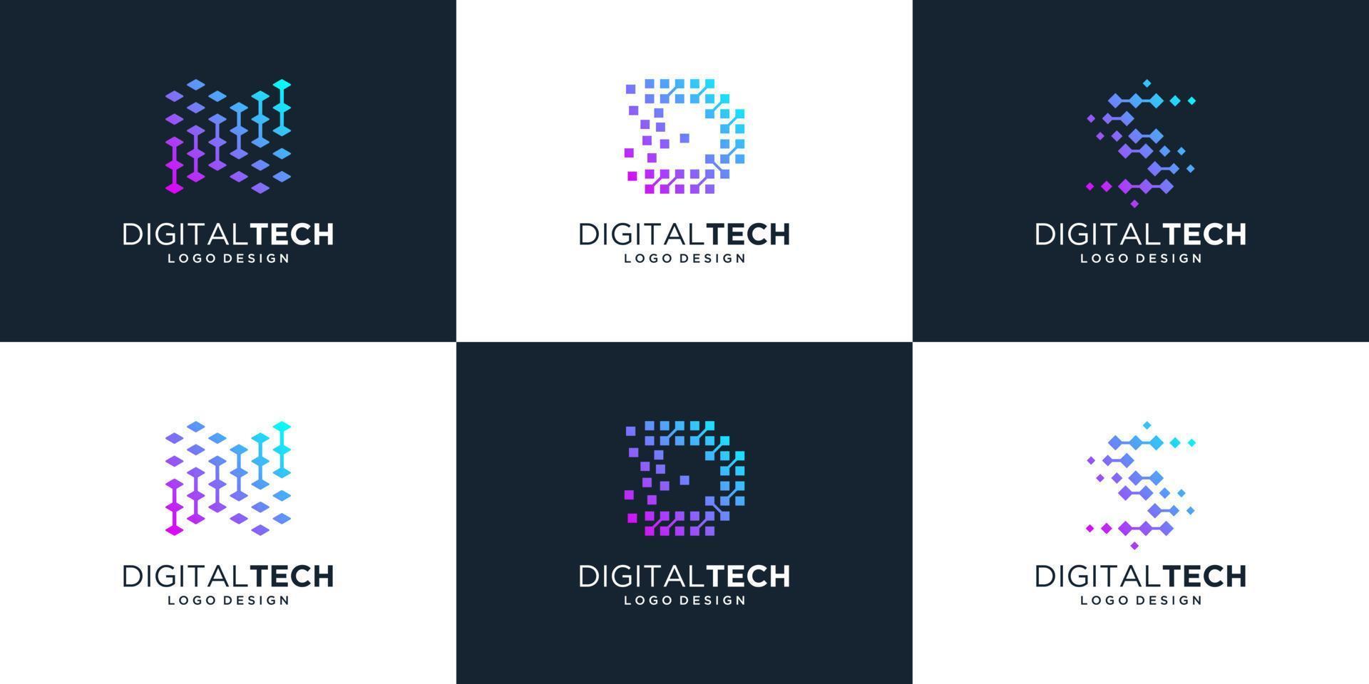 Collection of letter n, d and s logo design. Symbol for digital technology, dot, computer, data, internet. vector
