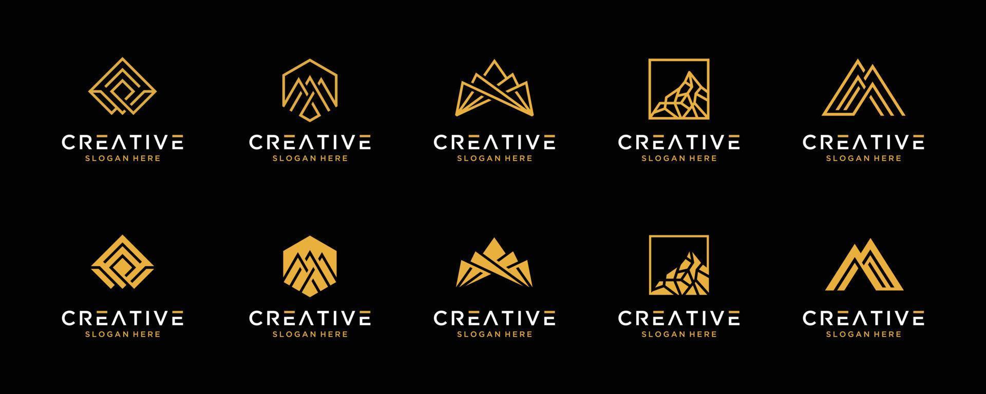 conjunto de plantilla de logotipo de montaña abstracta. colección letra inicial m con vector de diseño de logotipo de montaña.