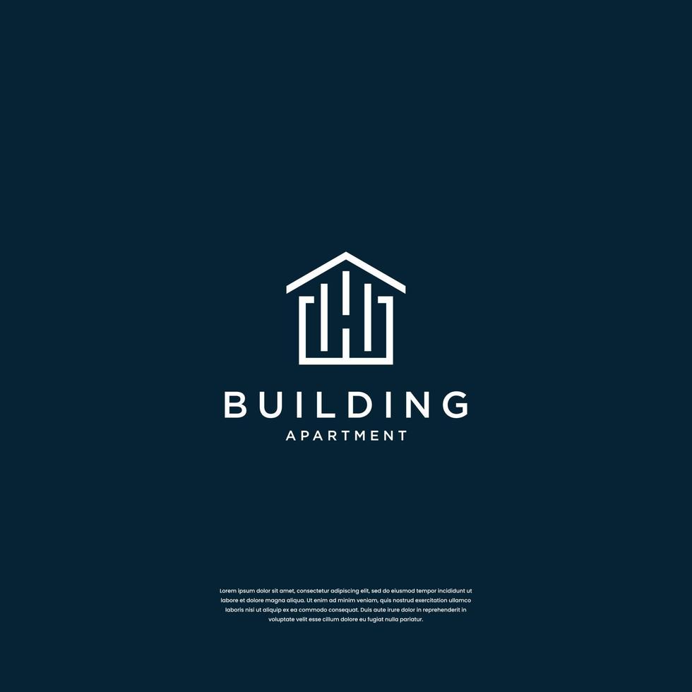 Minimalist home logo design real estate, building, architecture, construction with line art style vector