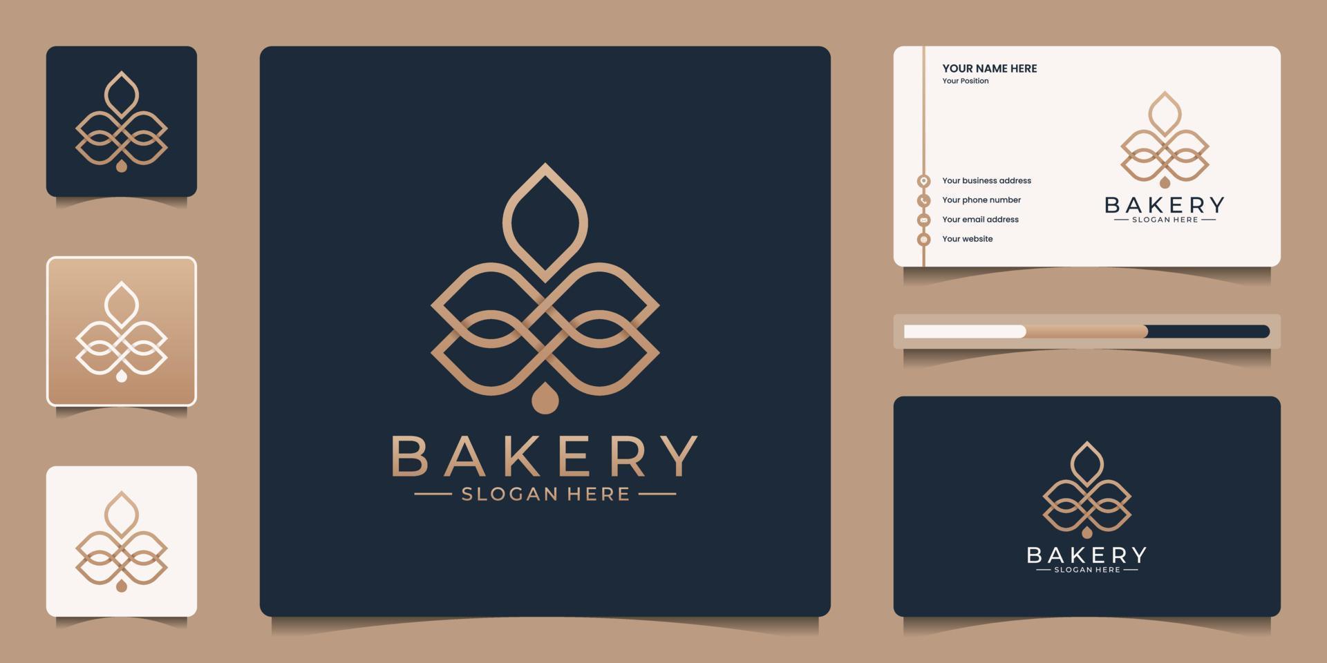 Minimalist elegant Bakery logo template. Creative wheat symbol with line art style. Modern infinity leaf and business card design. vector