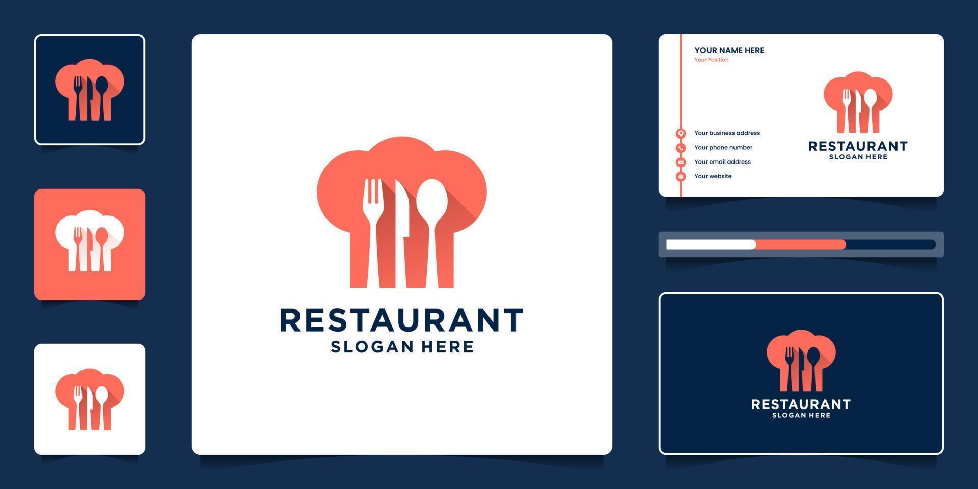 Restaurant modern logo collection. Minimal combine hat, fork, spoon, knife for food logo template vector