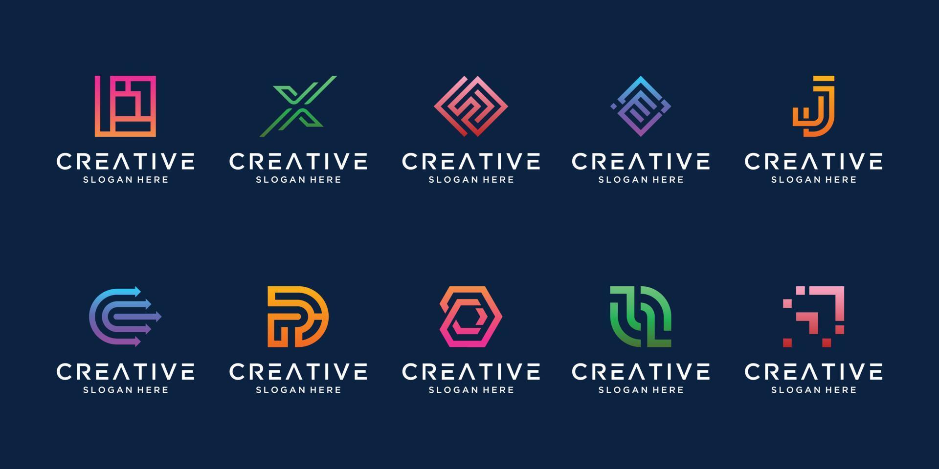 conjunto de plantilla de logotipo de monograma de letra inicial abstracta. iconos para negocios de moderno, elegante, simple. vector