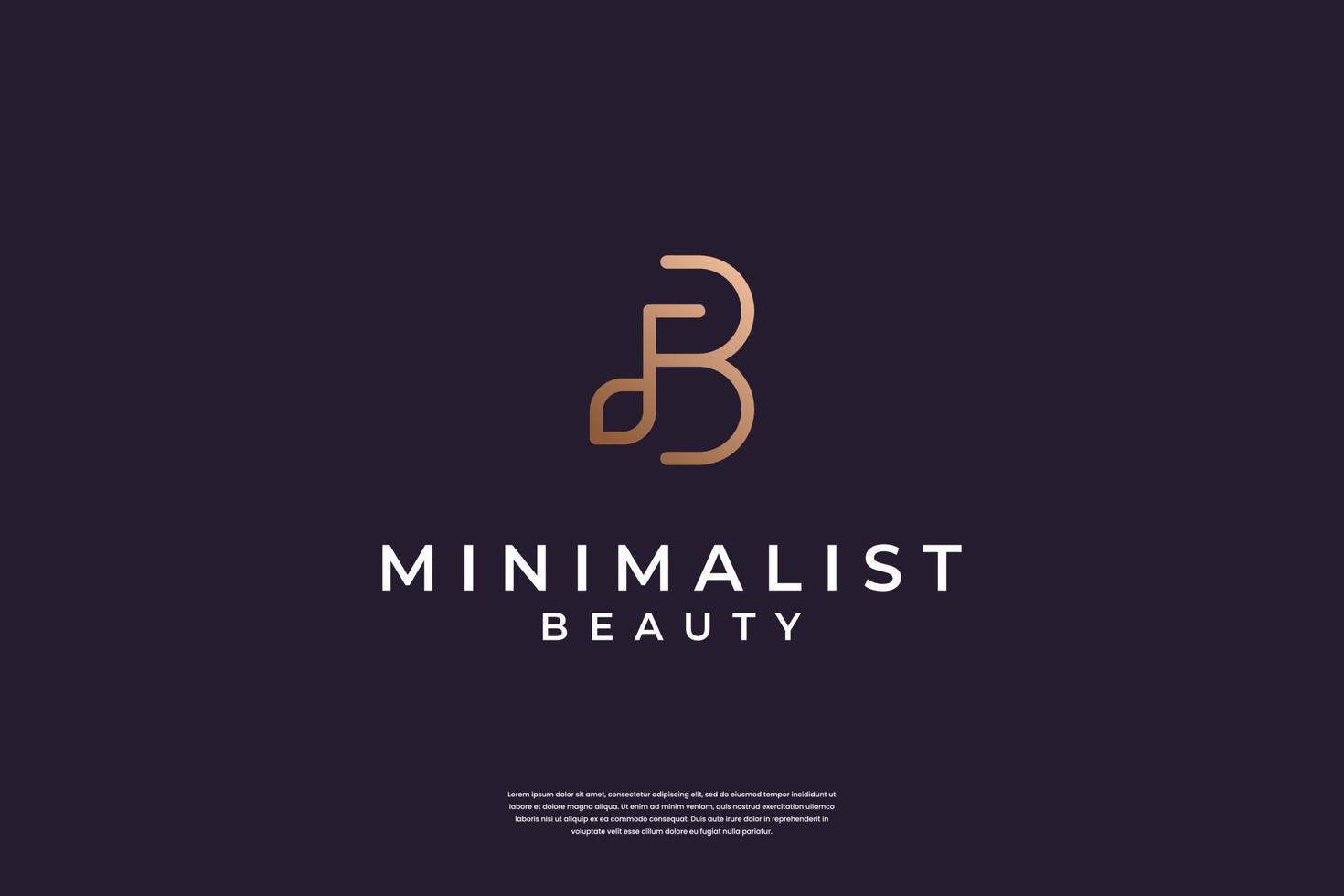 Luxury initial B and leaf logo design with simple line vector