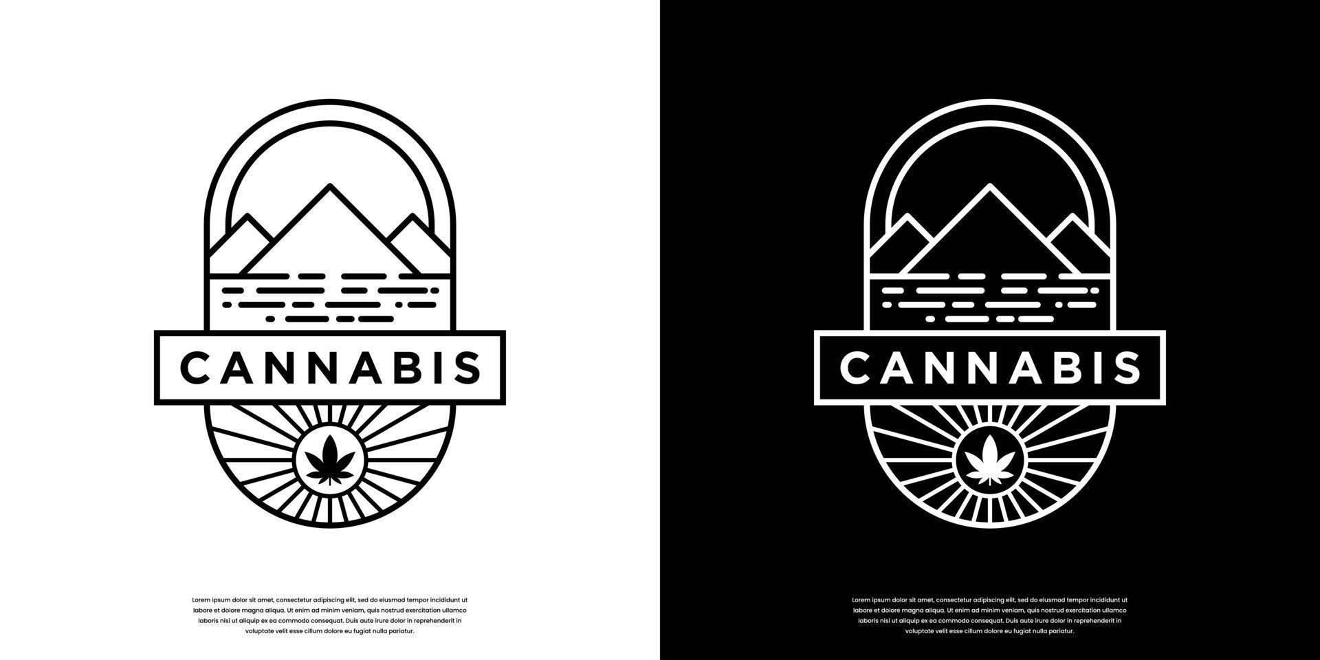 Retro vintage cannabis and mountain logo design with line art style vector