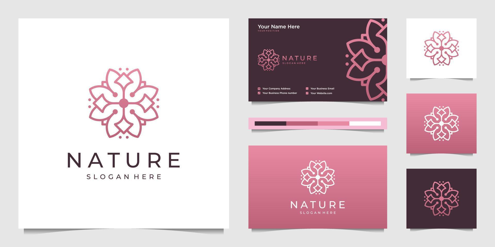 Elegant flower logo design line art. Can be used for beauty salons, decorations, boutiques, spas, yoga, cosmetic and skin care products. premium business card vector