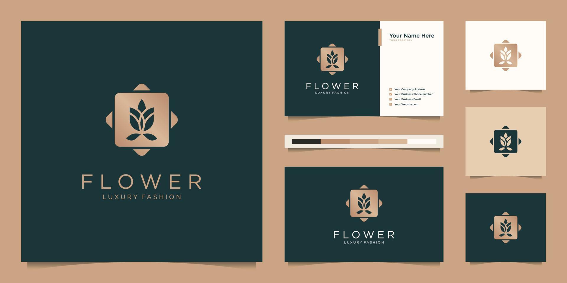 minimalista elegante flor rosa salón de belleza de lujo, moda, cuidado de la piel, cosméticos, yoga y productos de spa. diseño de logotipo y tarjeta de visita vector