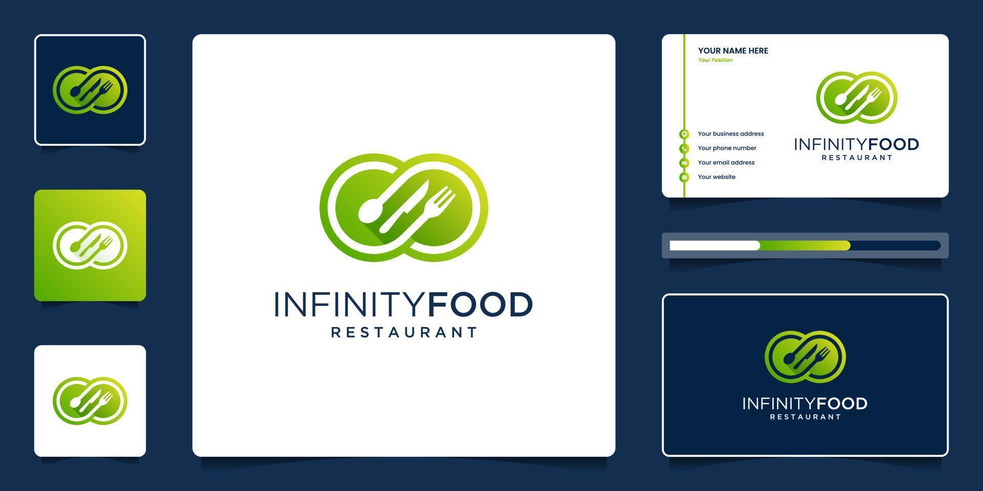 Creative food logo design branding. Unique infinity with fork, spoon and knife combination. vector