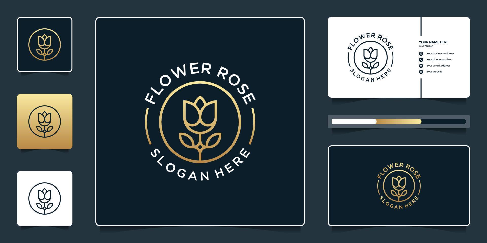 diseño de logotipo de rosa de flor minimalista con plantilla de tarjeta de visita vector