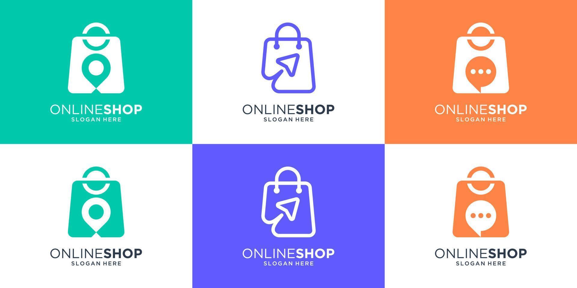 conjunto de colección de diseño de logotipo de tienda de compras. icono simple tienda en línea, tienda, mercado, etc. vector