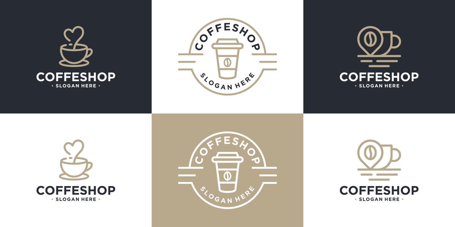 conjunto de plantillas de diseño de logotipo de taza de café. logotipo de icono creativo para producto de etiqueta, tienda o cafetería. vector