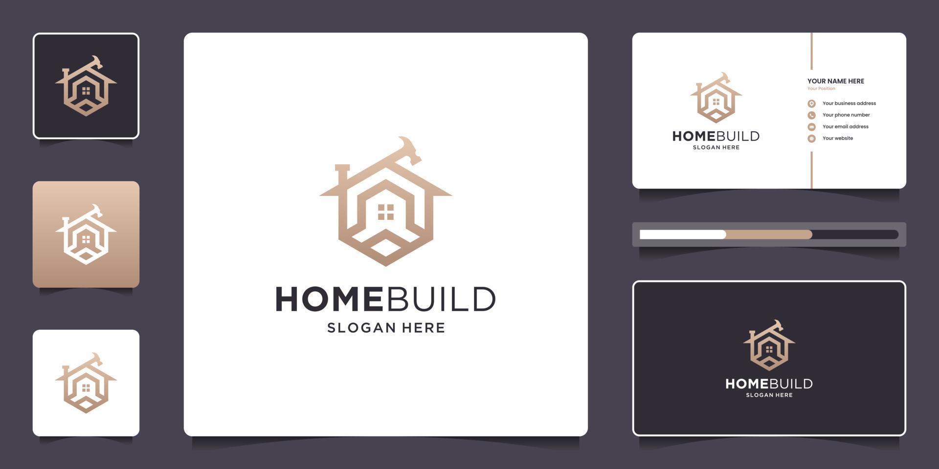 House renovation real estate logo design and business card vector