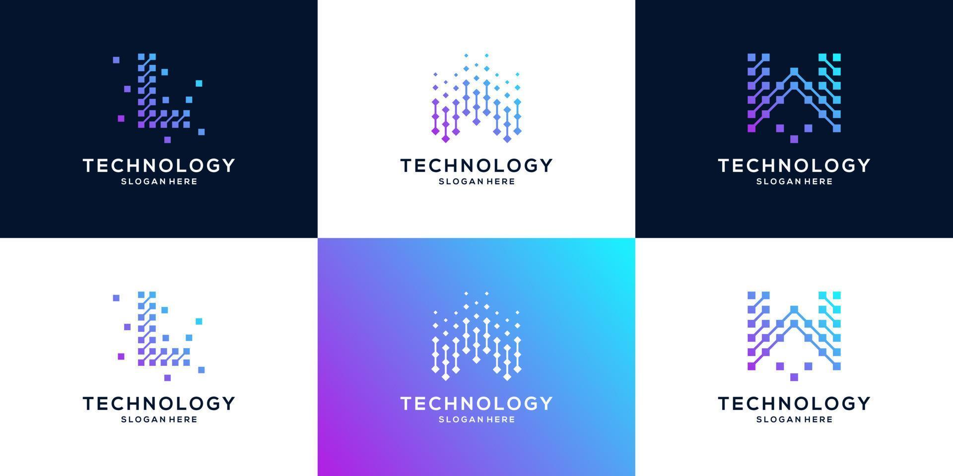 Abstract Digital technology with initial letter L and W logo design collection vector