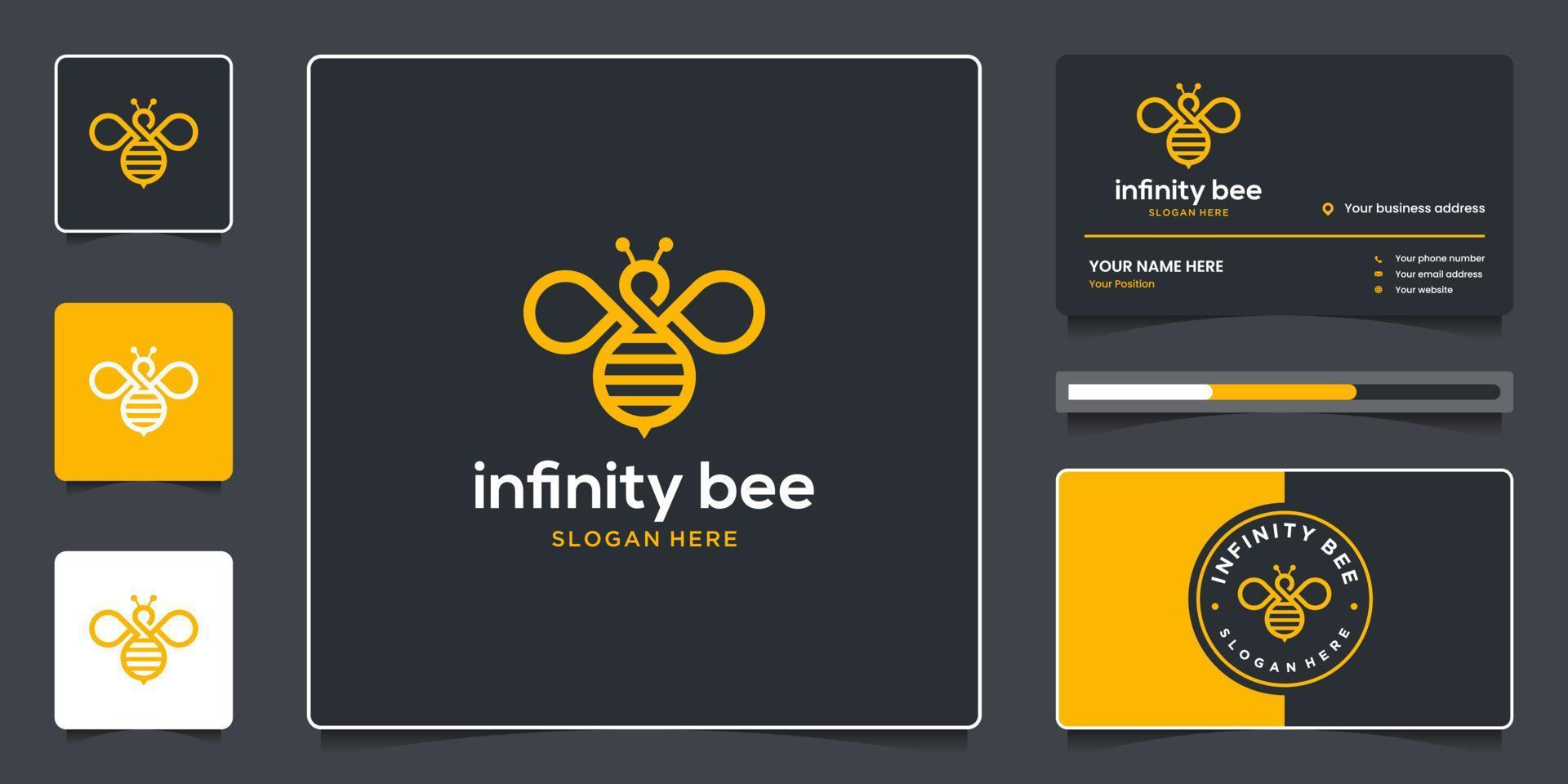 Infinity bee with line art symbol logo design and business card vector